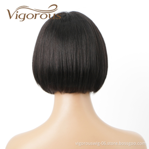 Silky Straight Bob With Neat Bangs Top Quality Amazon Products For Black Woman Cheap 100% Brazilian Human Hair Wigs